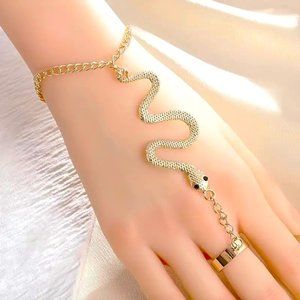 Snake Bracelet Finger Chain Ring Goth Punk Sexy Rave Hippie Boho Glam Statement